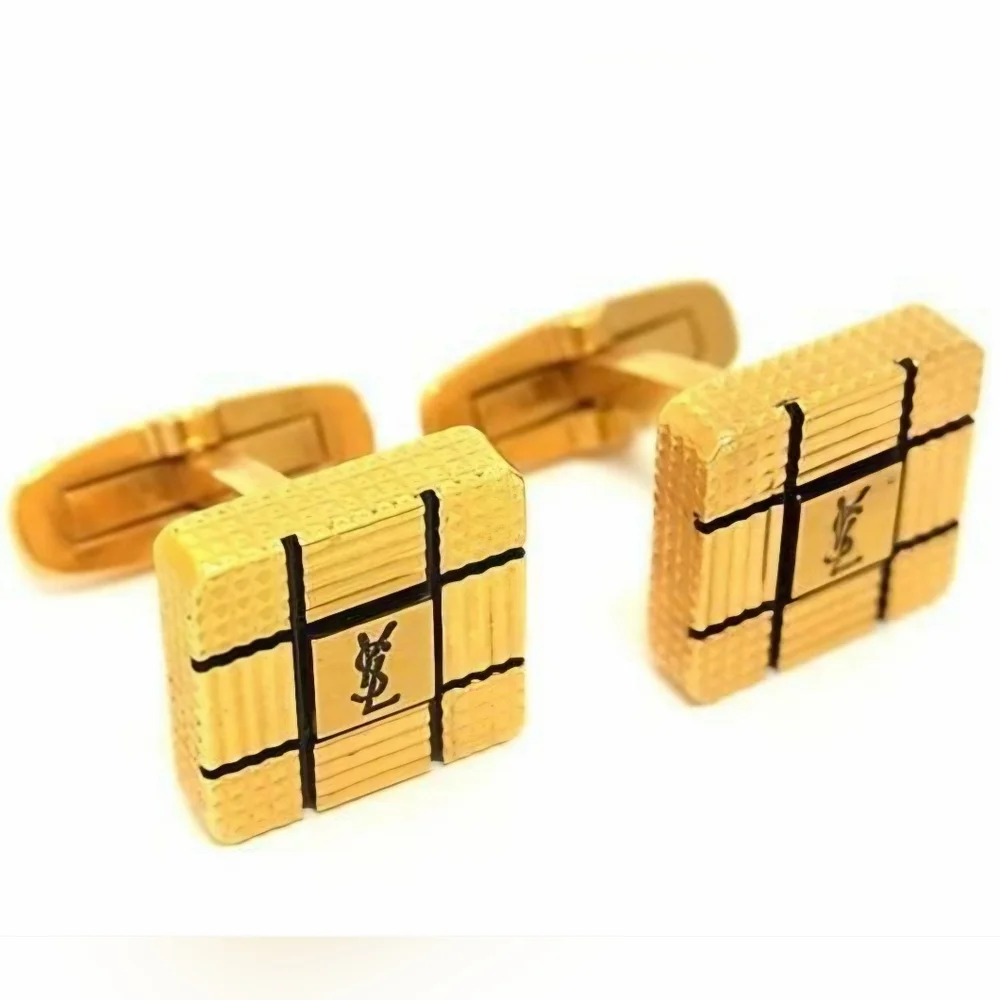 YSL Gold-plated Lattice Grid Logo Cufflinks